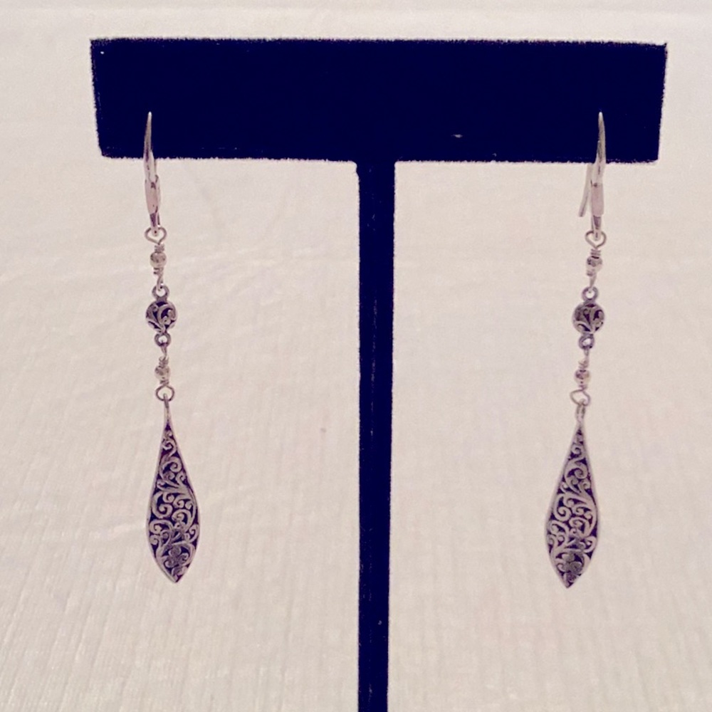 LOIS HILL Sterling Silver Scroll Marquise Shape Drop Earrings